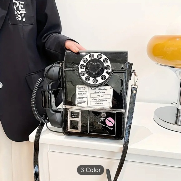 Vegan Leather Phone Novelty Crossbody Messenger Bag Geometric Design Zipper - Picture 2 of 6